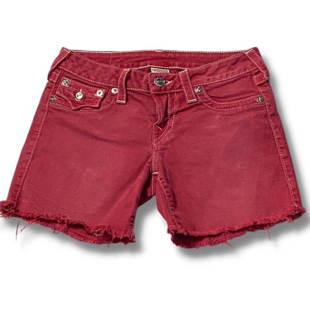 True Religion Women's Red Mid Cut Off Shorts